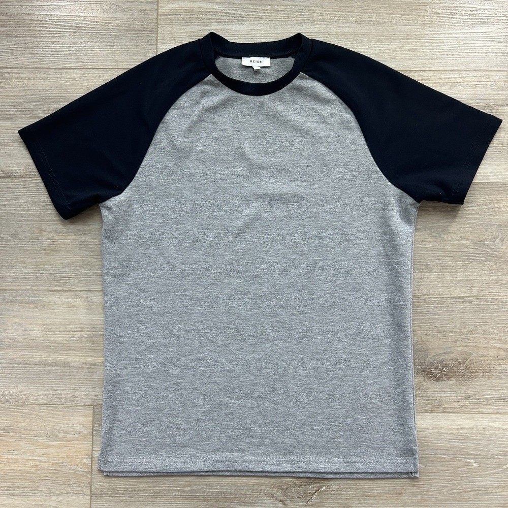 Reiss Mens Small Gray Colorblock Dudley Contrast Raglan Sleeve T-Shirt